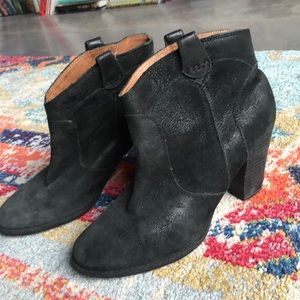 CLARKS -  Suede Leather Booties with Block Heel